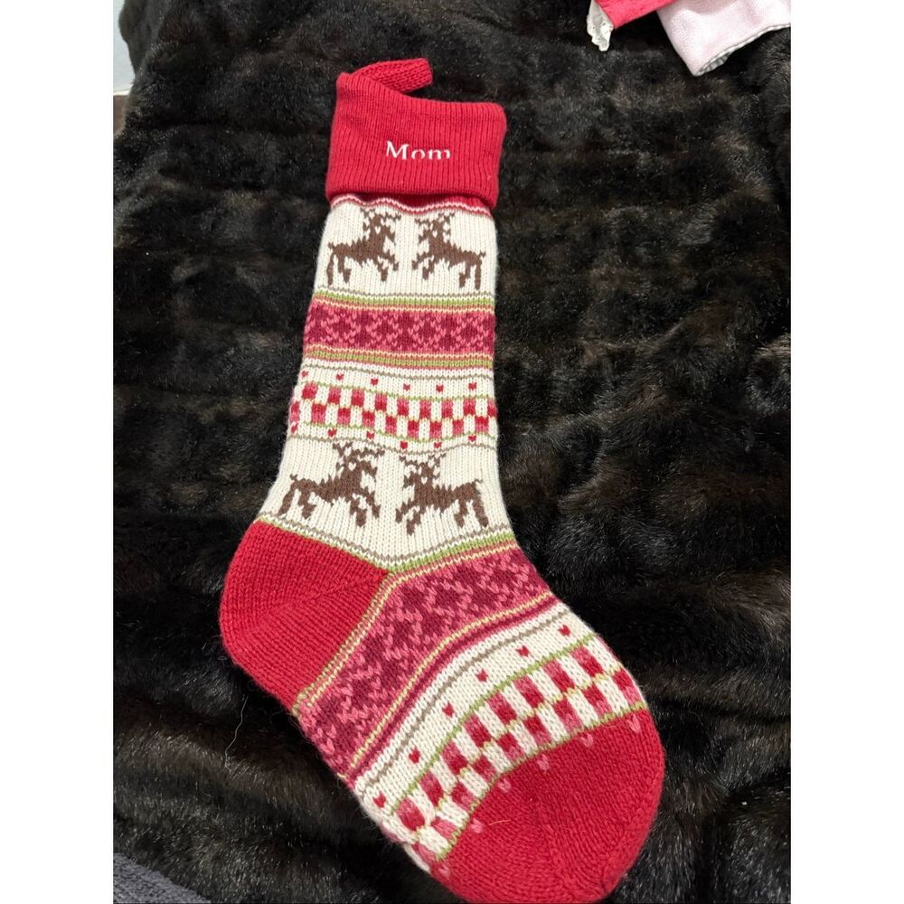 Pottery Barn Classic Fair Isle Reindeer Christmas Stocking Monogram Mom